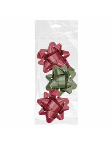 Dohe Chic Pack de 3 Lazos para Regalo - Forma de Estrella - Tamaño 8cm - Colores Rojo y Verde