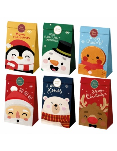 Dohe Navidad Pack de 12 Bolsas de Papel - 2 Bolsas por Modelo - Alta Resistencia