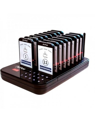 AVPos AVP-AC-T16 Avisador de Clientes - Base de Carga - 16 Unidades - 350 500m Alcance - 200 Mah - Color Negro