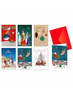 Bismark Pack de 24 Tarjetas de Felicitacion Navideña con Sobre Rojo - Tamaño Tarjeta 11.5x17cm - Diseños Variados con