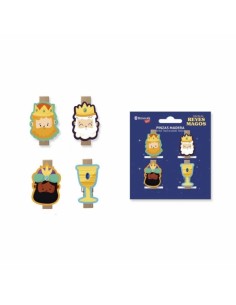 Bismark Pack de 4 Pinzas de Madera Decoradas con Reyes Magos