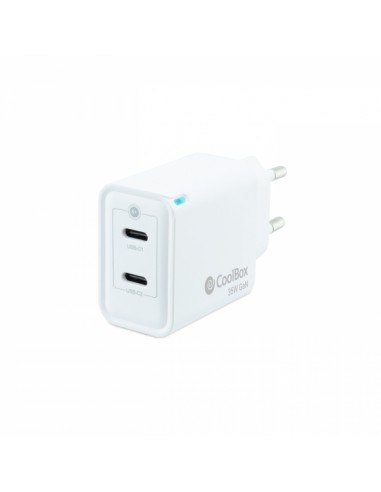 Coolbox Cargador de Pared GaN 35W USB-C USB-C Carga Rapida - Compacto - Tecnologia GaN - Doble Puerto USB-C - Color Blanco