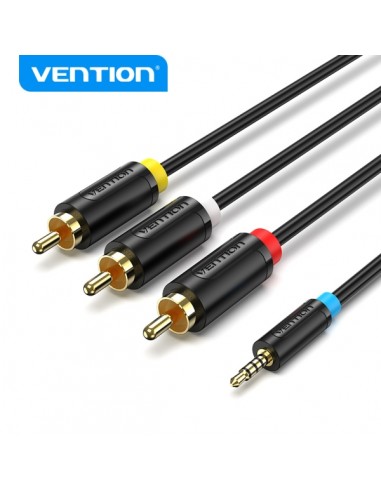 Vention Cable Jack 2.5 mm a 3 RCA - Conexion Versatil - Compatible con TV Antiguas - Color Negro