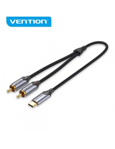 Vention Cable USB-C a 2 RCA - Cancelacion de Ruido Hi-Fi - Blindaje Multiple - Chip de Audio Jieli AC1297A - Color Gris