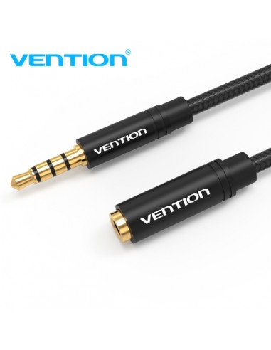 Vention BHBBG Cable de Extension de Audio - Estereo - Contactos Bañados en Oro - Diametro 3.5 mm - Color Negro