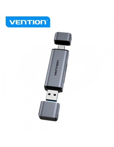 Vention Lector de Tarjetas 2-in-1 USB 3.0 A C - Aluminio Metalizado - Soporta SD TF - Capacidad 512GB - Lectura Dual - Color