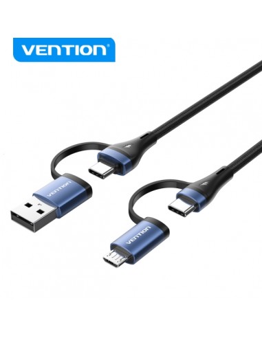 Vention Cable 4 en 1 USB-C - Carga Rapida 100W - Transferencia 480 Mbps - Chip E-Marker - Construccion Trenzada Duradera -