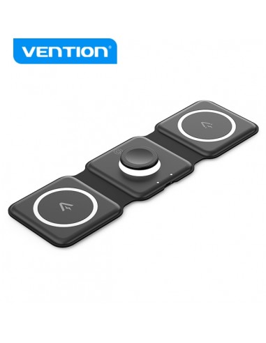 Vention FGG Plataforma de Carga Inalambrica 3 en 1 con MagSafe - Carga Rapida 15W - Luz Nocturna LED - Color Negro