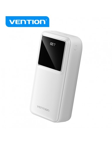 Vention Powerbank 30000mAh - Carga Rapida 22.5W - USB-C USB-A Micro-USB - Pantalla LED - Ligero y Seguro - Color Blanco