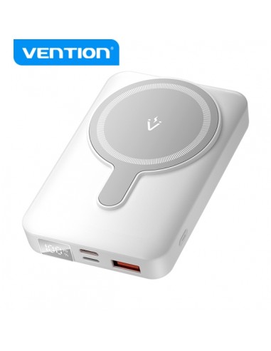Vention Powerbank Inalambrico Magnetico 10000 mAh - Pantalla LED - Carga Rapida 22.5 W - USB-C Lightning USB-A - Color Blanco