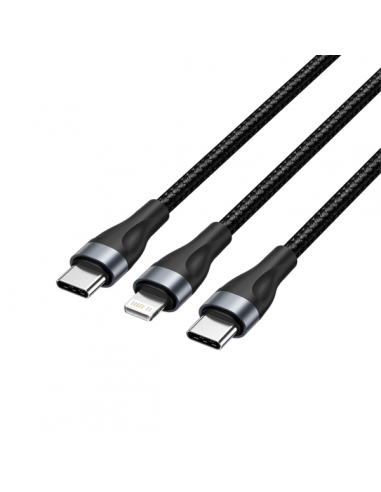 Vention Cable de Carga USB-C a USB-C y Lightning - 480Mbps - Aluminio PVC - 3A 27W 60W - Color Negro