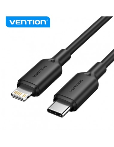 Vention Cable USB 2.0 Tipo C a Lightning - Conector Niquelado - Potencia 27W - Corriente Maxima 3A - Color Negro