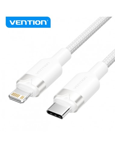 Vention Cable de Carga USB-C Lightning - Aluminio Trenzado - 480Mbps - 3A - 27W Max - 2m - Color Blanco