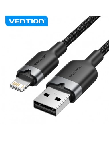 Vention Cable de Carga USB-A Lightning - Aluminio y Algodon Trenzado - 480Mbps - 2.4A - 2m - Color Negro