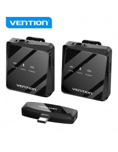 Vention Microfono Clip Inalambrico USB-C - Calidad de Audio 32 kHz - Latencia 20 ms - Bateria 26h - Rango 50m - Cancelacion