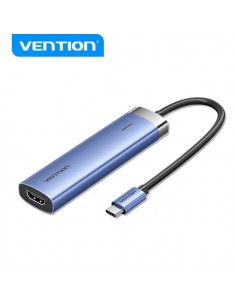 Vention T6E Estacion de Acoplamiento USB-C 5 en 1 - Transferencia 5 Gbps - Pantalla 4K - Carga Rapida 100W - Color Azul