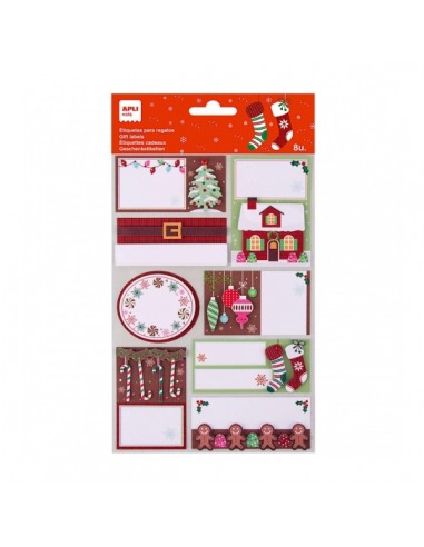 Apli Pack de 8 Etiquetas Adhesivas Navideñas para Regalos - Tamaños y Diseños Surtidos - Espacio para Escribir