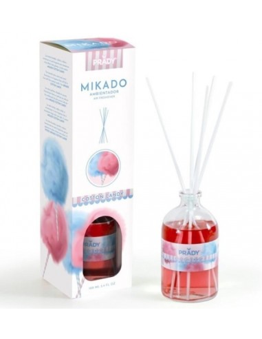 Prady Ambientador Mikado Algodon de Azucar - Frasco de Cristal 100ml y Varitas Difusoras