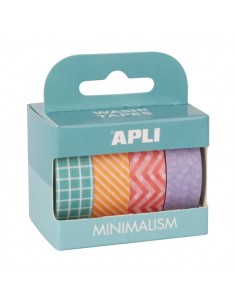 Apli Minimalism Pack con 4 Cintas Adhesivas de Papel Washi 15mmx10m - 4 Diseños Diferentes - Decoracion y Manualidades