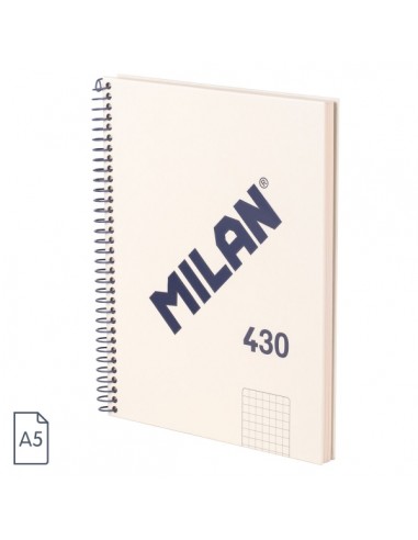 Milan Serie 1918 Cuaderno Espiral Formato A5 Cuadricula 5x5mm - 80 Hojas de 95 gr m2 - Microperforado-2 Taladros - Color
