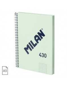 Milan Serie 1918 Cuaderno Espiral Formato A5 Cuadricula 5x5mm - 80 Hojas de 95 gr m2 - Microperforado-2 Taladros - Color