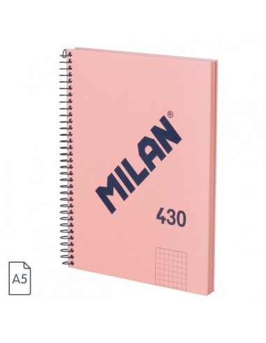 Milan Serie 1918 Cuaderno Espiral Formato A5 Cuadricula 5x5mm - 80 Hojas de 95 gr m2 - Microperforado-2 Taladros - Color Rosa