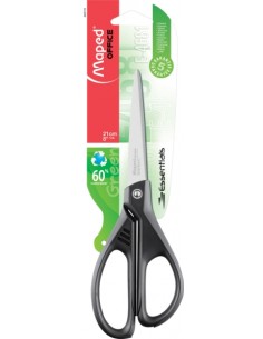 Maped Essentials Tijeras de Acero Inoxidable 21cm Asimetricas - Hojas Afiladas - Mangos 60-de Plastico Recicldo - Color Negro