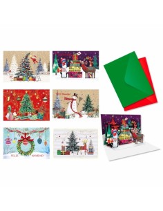 Bismark Pack de 24 Tarjetas de Felicitacion Navideña Pop-Up - Tamaño Tarjeta 11.5x17cm - Diseños Variados - Incluye Sobres