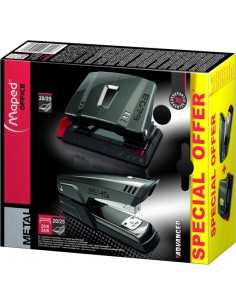 Maped Pack de Grapadora Metalica A3545-Taladro Metalico A6203 - Grapa hasta 25 Hojas a la Vez - Admite Grapas 24 6 y 26 6 -