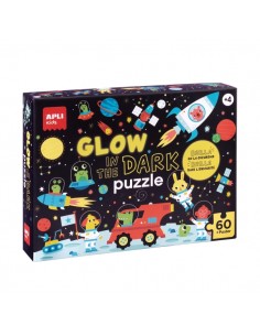 Apli Glow in the Dark Puzzle Fluorescente de 60 Piezas 6x6cm - Tematica Espacio - Efecto Fluorescente que Revela Diseños