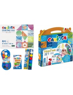 Carioca Painting Set Pack con 12 Acuarelas-6 Temperas y 6 Temperas Solidas-Bloc con 20 Hojas A4 - Colores Surtidos
