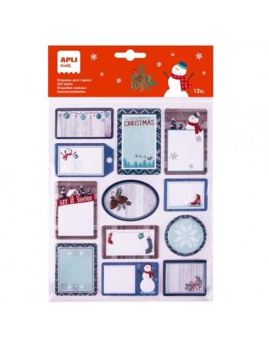 Apli Pack de 12 Etiquetas Adhesivas Navideñas para Regalos - Tamaños y Diseños Surtidos - Espacio para Escribir