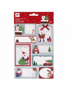 Apli Pack de 8 Etiquetas Adhesivas Navideñas para Regalos - Tamaños y Diseños Surtidos - Espacio para Escribir