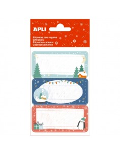 Apli Pack de 27 Etiquetas Adhesivas Navideñas para Regalos - Diseños Surtidos - Espacio para Escribir