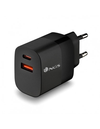 NGS Bud 45W Cargador Universal de Pared 45W Ultrarapido - 1x USB-C PD & PPS-1x USB-A QC 3.0 - Color Negro