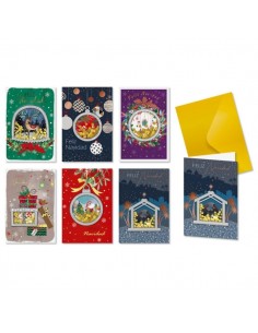 Bismark Pack de 24 Tarjetas de Felicitacion Navideña con Sobre Dorado - Tamaño Tarjeta 11.5x17cm - Diseños Variados con