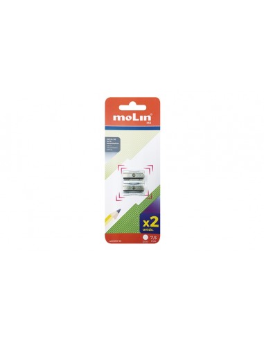 Molin Pack de 2 Afilalapices Metalicos de 1 Orificio para Lapices de hasta 10mm - Color Aluminio