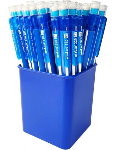 Molin Grafic-320 Pack de 50 Portaminas HB 0.5mm - Cuerpo Triangular - Goma de Borrar Integrada - Color Azul