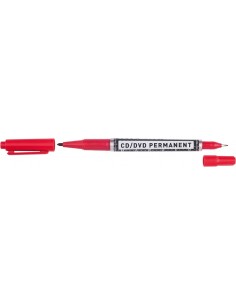 Molin Rotulador Permanente para CD-DVD - Doble Punta 0.4 y 1mm - Tinta Permanente con Base Alcohol - Color Rojo