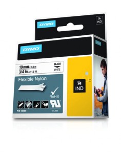 Dymo Rhino ID1-19 Cinta de Etiquetas Original para Rotuladora - Texto Negro sobre Fondo Blanco - Ancho 19mm x 3.5 metros -