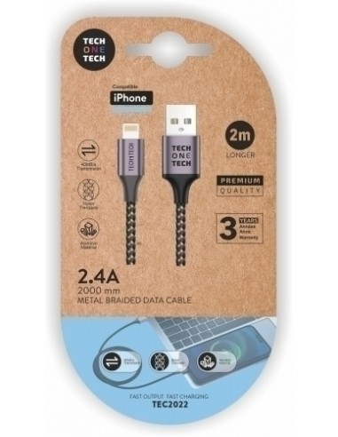 CABLE TECHONE USB-LIGHTNING GRIS 2 m.