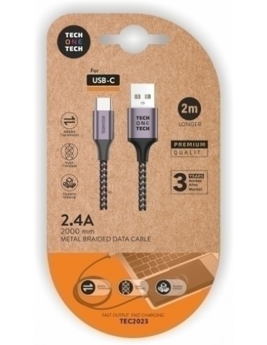 CABLE TECHONE USB-USB-C GRIS 2 m.