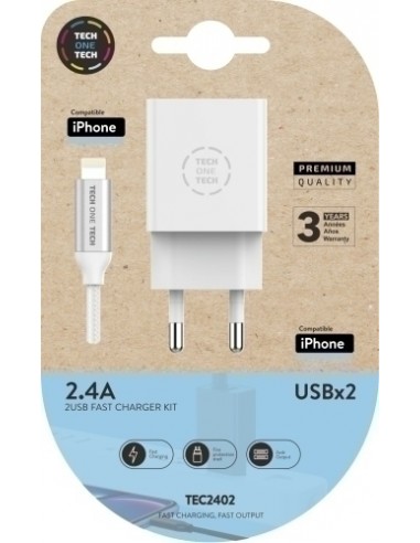 CARGADOR TECHONE DOBLE + CABLE USB-LIGHT