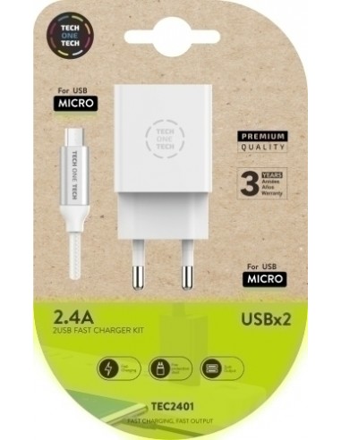 CARGADOR TECHONE DOBLE + CABLE USB-USB-M