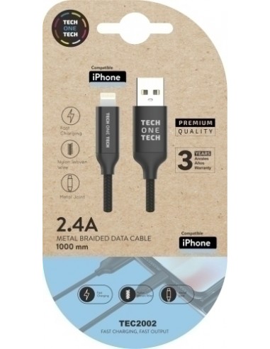 CABLE TECHONE USB-LIGHTNING NEGRO 1 m.