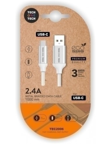 CABLE TECHONE USB-USB-C BLANCO 1 m.