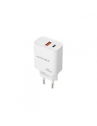 Nanocable Cargador de Pared USB-C PD-USB-A QC 20W - Color Blanco
