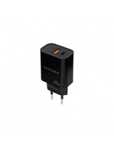 Nanocable Cargador de Pared USB-C PD-USB-A QC 20W - Color Negro