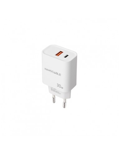 Nanocable Cargador de Pared USB-C PD-USB-A QC 30W - Color Blanco