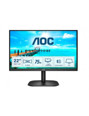 AOC Monitor 21.5" WLED FullHD 75Hz - Angulo de Vision 178° - HDMI-VGA-Audio - Montaje VESA 100x100